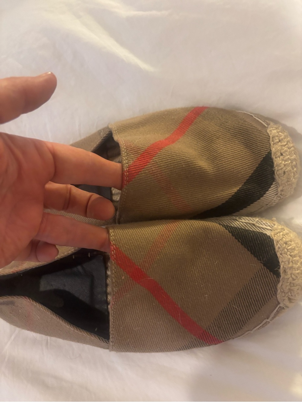 Classic Plaid Espadrilles in Tan with Red Stripe